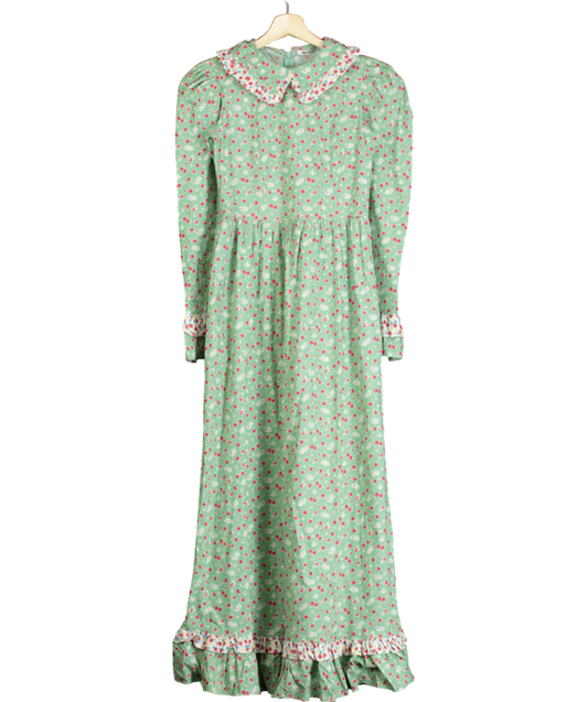 BATSHEVA Green Ruth Apple-blossom Print Cotton-poplin Dress UK XS