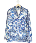 Dolce & Gabbana Blue Majorca Print Double Breasted Silk Shirt SZ 46 UK XL