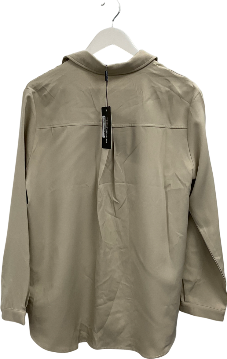 PrettyLittleThing Beige Long Sleeve Oversized Shirt In Stone UK 12