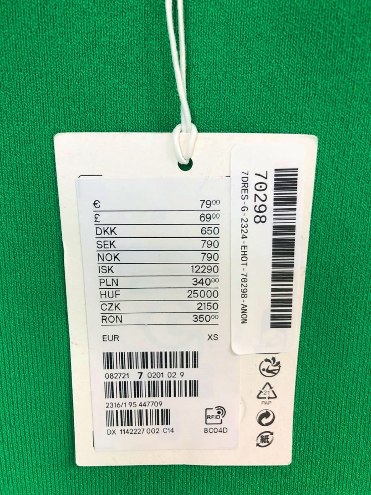 COS Green Sleeveless Midi Dress Size XS