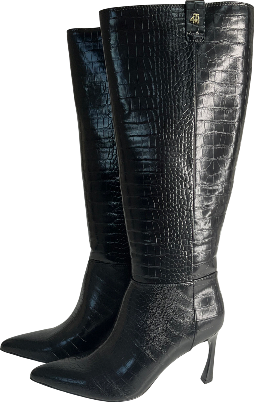 4th & Reckless Pointed Knee High Boots In Black Croc UK 7 EU 40 👠
