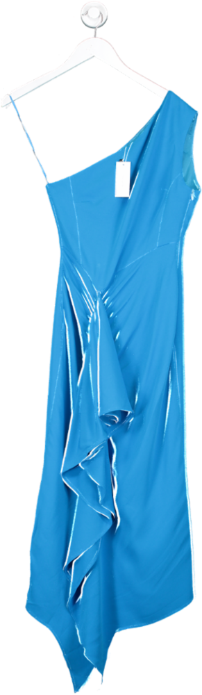 Karen Millen Blue Compact Viscose One Shoulder Drape Front Pencil Dress UK 6