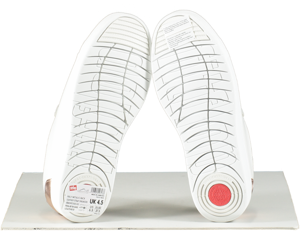FitFlop Metallic-back Urban White Rose Gold Leather Strap Trainers UK 7 EU 40