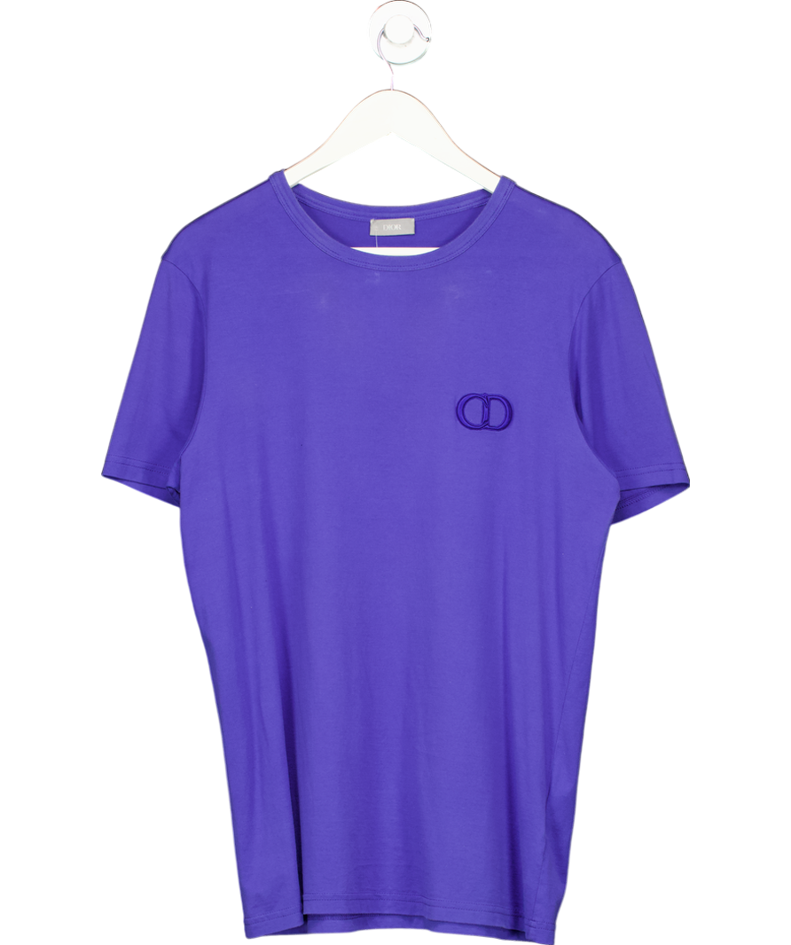 Christian Dior Blue Cotton CD Embroidered Logo T-shirt UK M