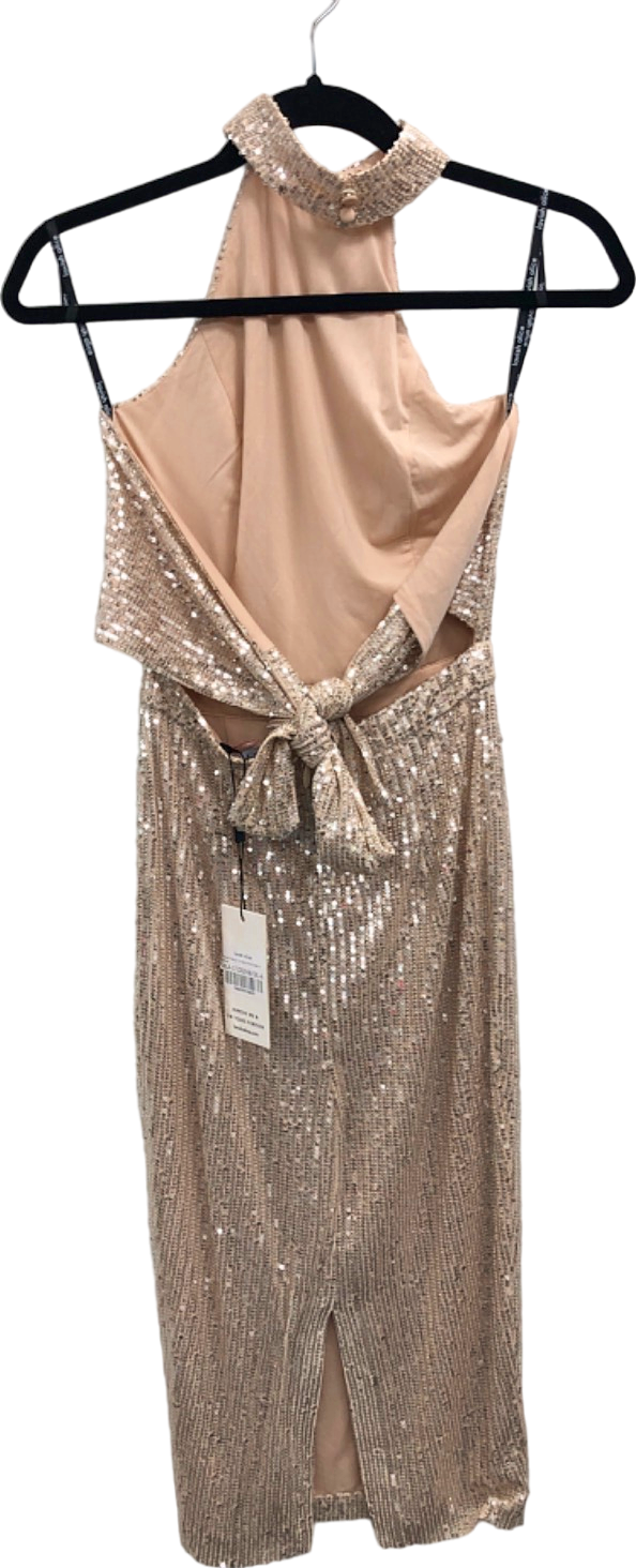 Lavish Alice Beige Sequin Halterneck Midi Dress UK 6