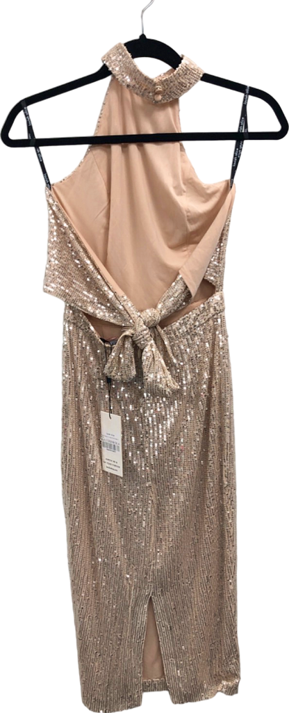 Lavish Alice Beige Sequin Halterneck Midi Dress UK 6