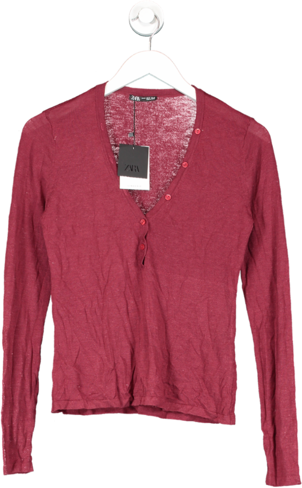 ZARA Red Long Sleeve Button Front Top UK M