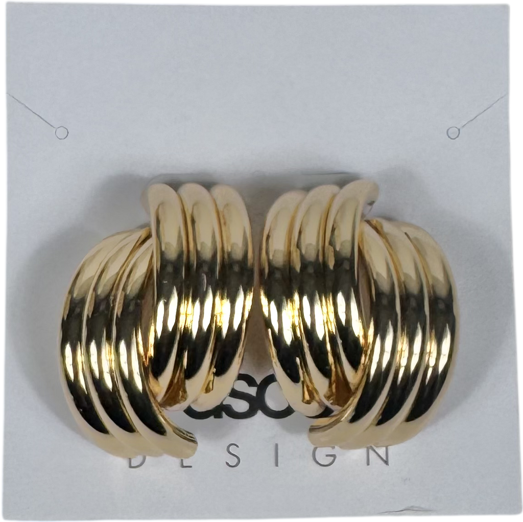 ASOS Metallic Large Stud Earrings With Triple Ridge Design In Gold Tone One Size