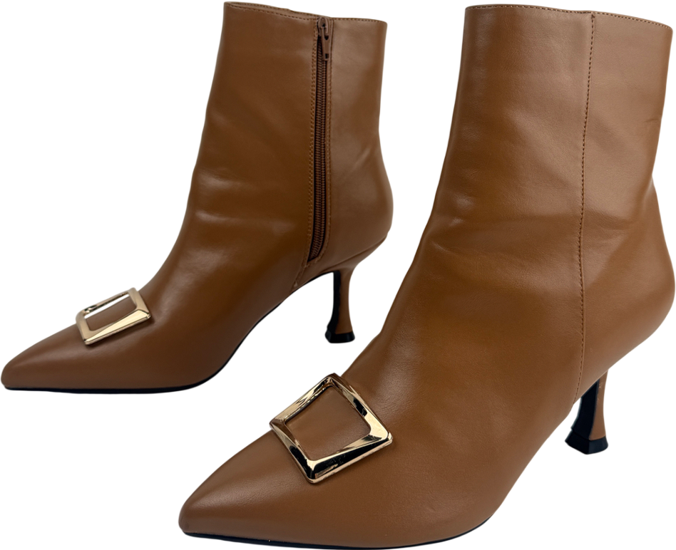 Bellucci Brown Gold Buckle Detail Pointed Heels UK 7 EU 40 👠