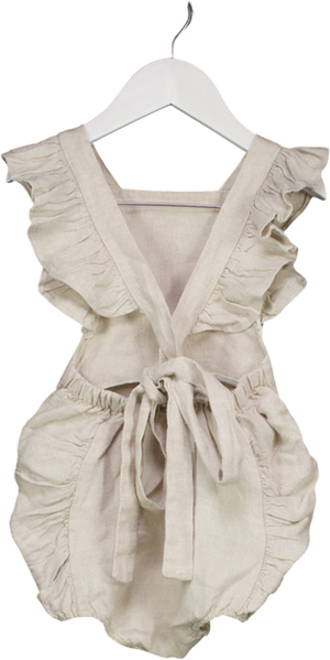 Freya Lillie Beige 100% Linen Blend Romper With Frill Detail 2 Years