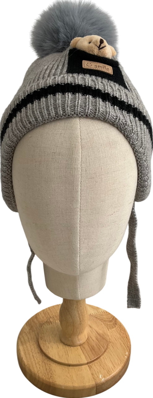 Smile Grey Teddy Bear Bobble Hat 2 Years