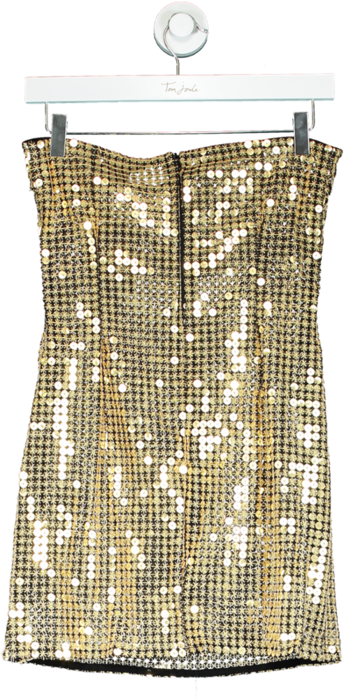 Pretty Little Thing Gold Sequin Bandeau Bodycon Dress UK 10