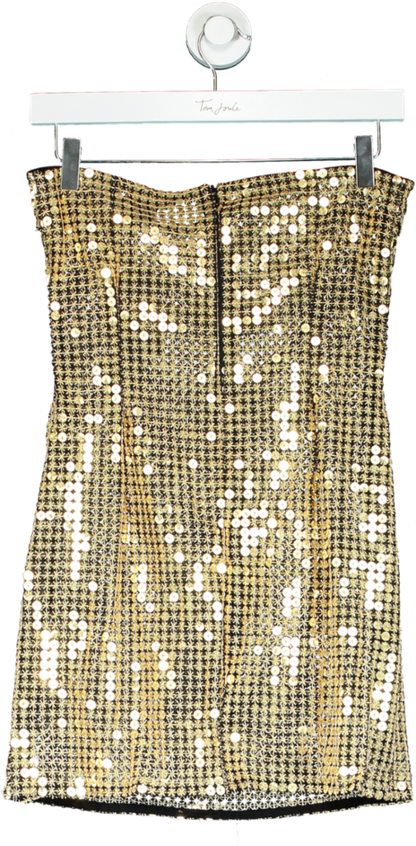 Pretty Little Thing Gold Sequin Bandeau Bodycon Dress UK 10