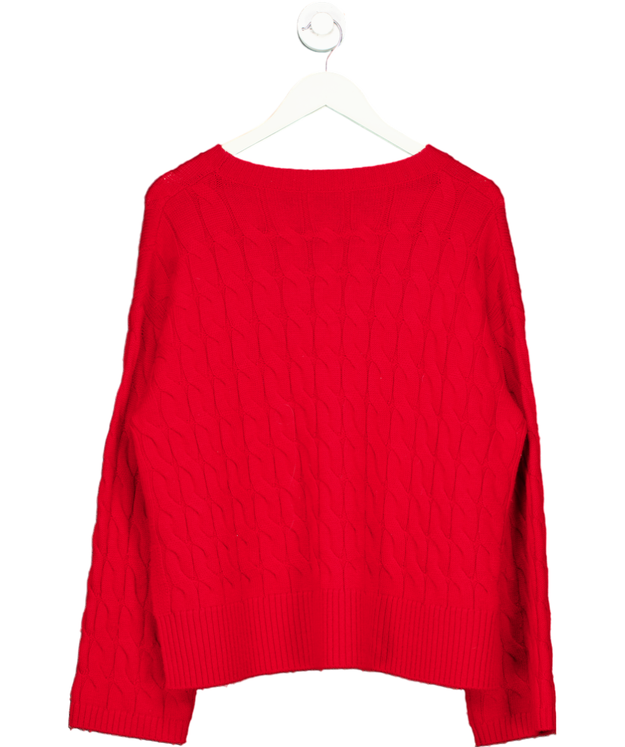 LILYSILK Red Ultrafine Merino Wool Cable Knit Crewneck Sweater UK S