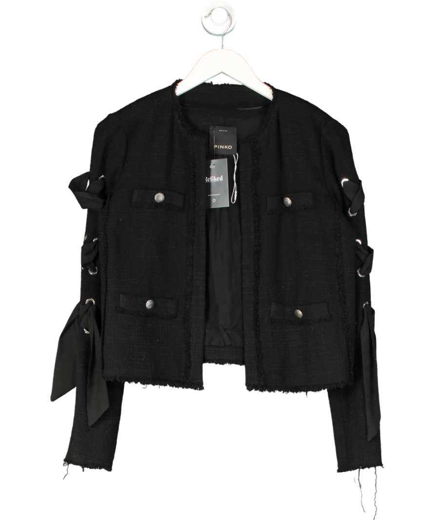 Pinko Black Tweed Laced Sleeve Jacket UK 8