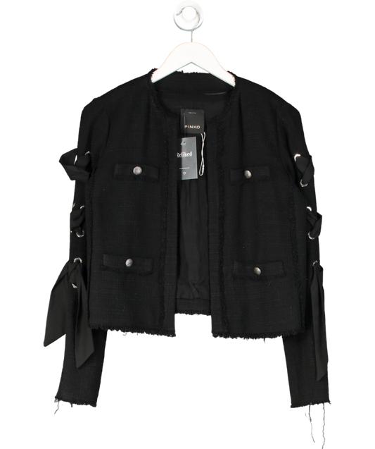 Pinko Black Tweed Laced Sleeve Jacket UK 8