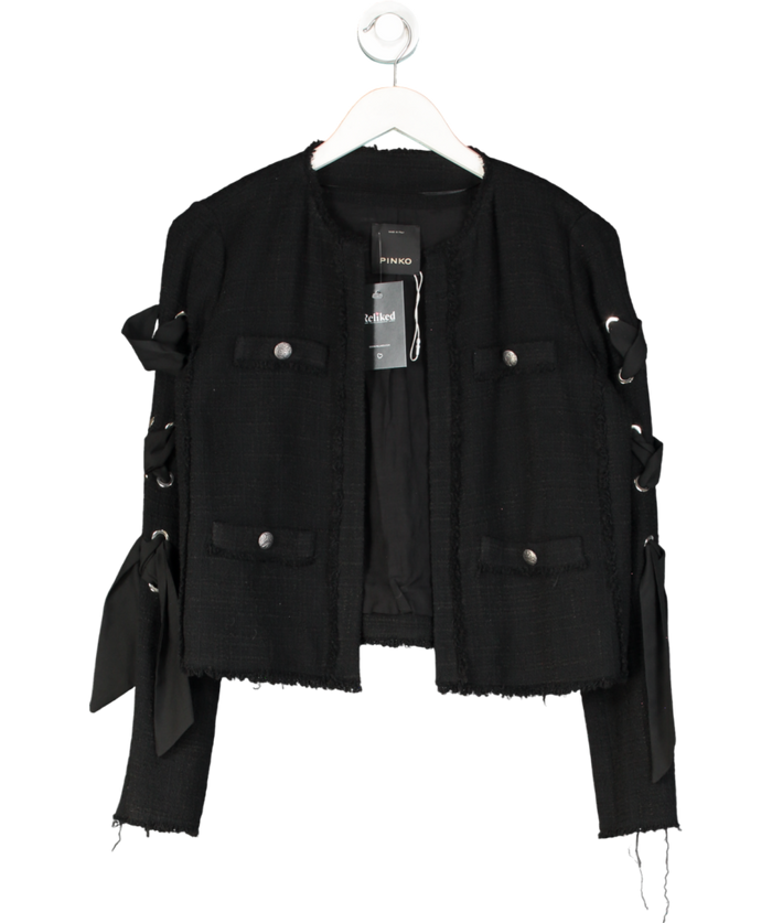 Pinko Black Tweed Laced Sleeve Jacket UK 8