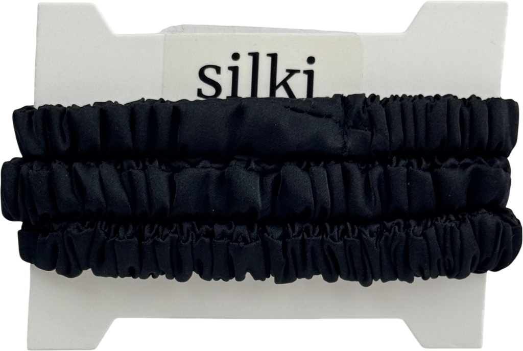 SILKI. Set Of 3 Luxury 100% Mulberry Silk Hair Scrunchies - Black One Size