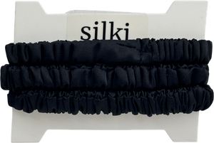 SILKI. Set Of 3 Luxury 100% Mulberry Silk Hair Scrunchies - Black One Size