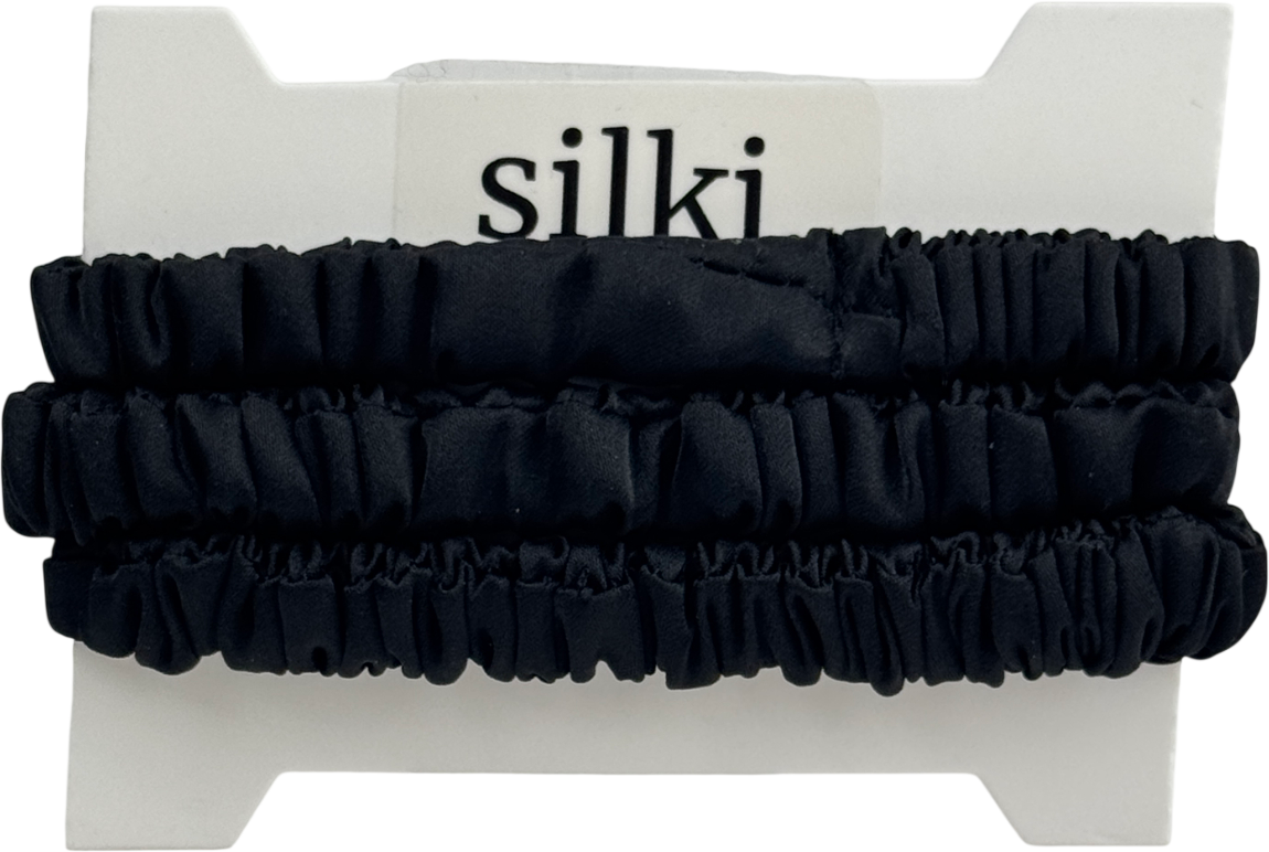 SILKI. Set Of 3 Luxury 100% Mulberry Silk Hair Scrunchies - Black One Size