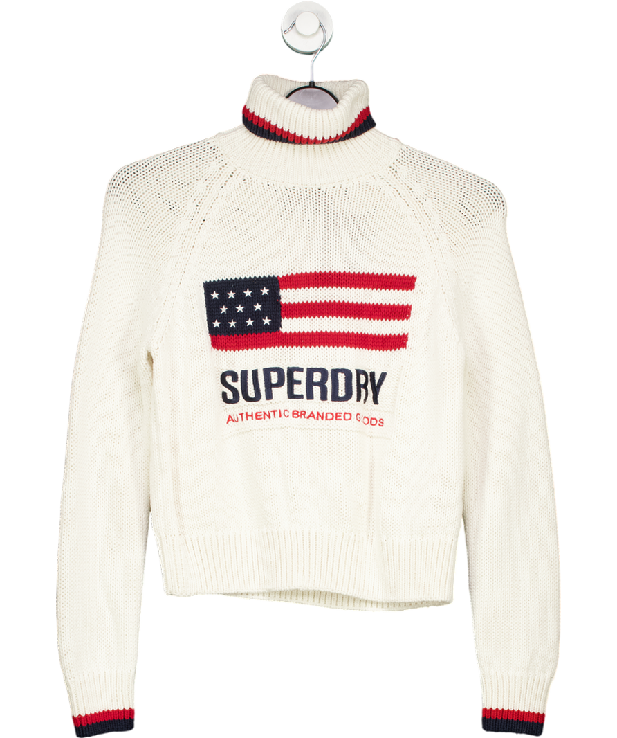 Superdry Cream Americana Roll Neck Cotton  Knit Jumper UK S