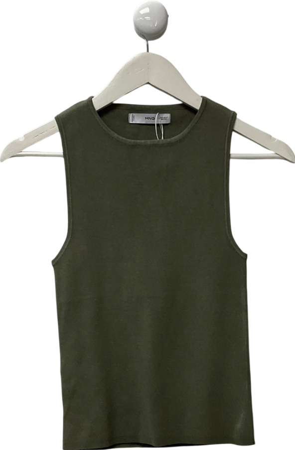 MANGO Green Knitted Top With Wide Straps UK S