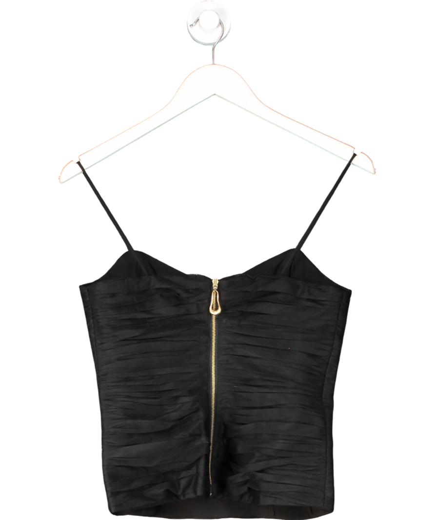 Aje Black Gia Ruched Crepe Top UK 8
