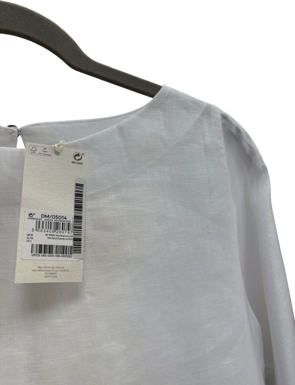 Next White Linen Boxy Short Sleeve Blouse UK 8