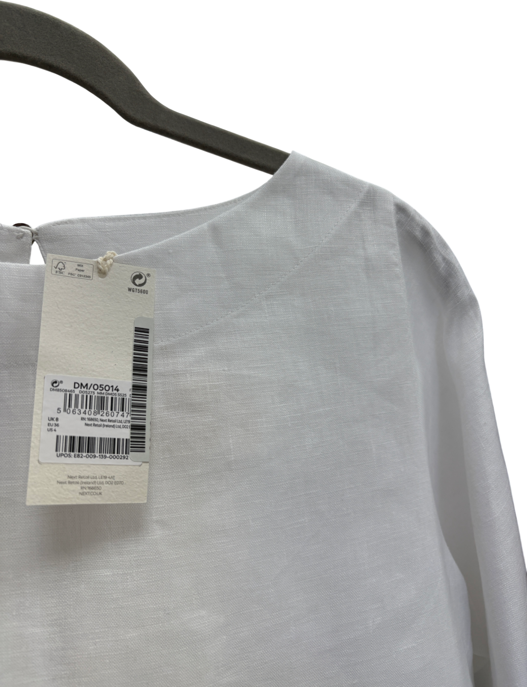 Next White Linen Boxy Short Sleeve Blouse UK 8