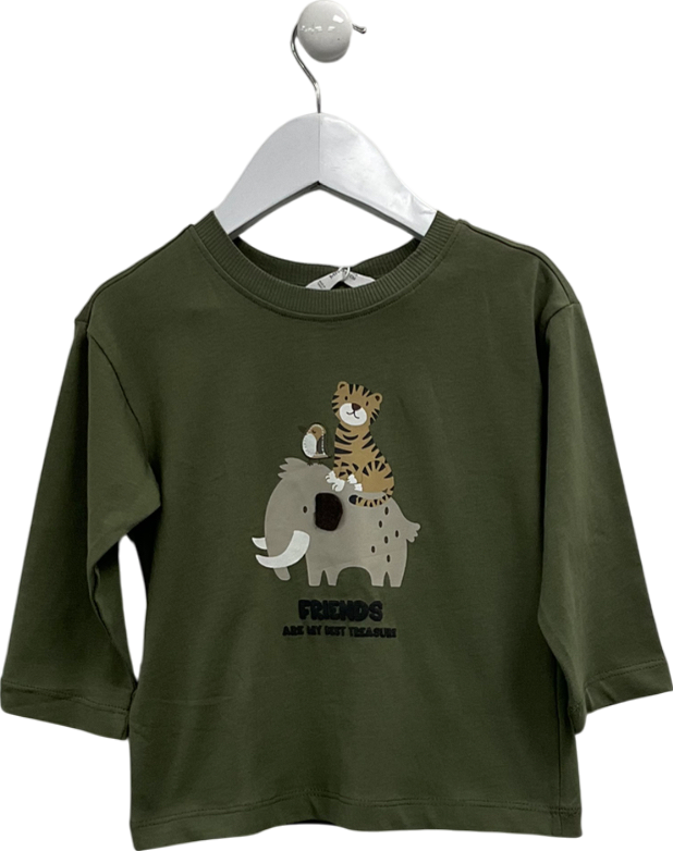 MANGO Green Animal Print Long Sleeve T-shirt 18-24 Months