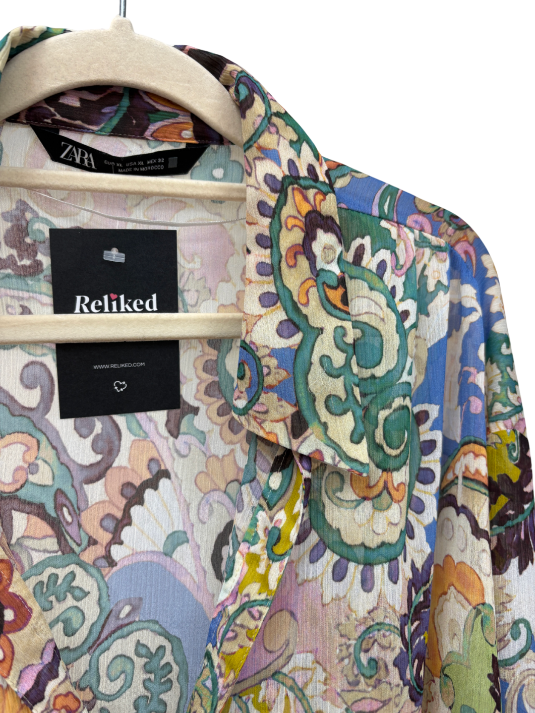 ZARA Multicoloured Semi-sheer Paisley Print Shirt UK XL