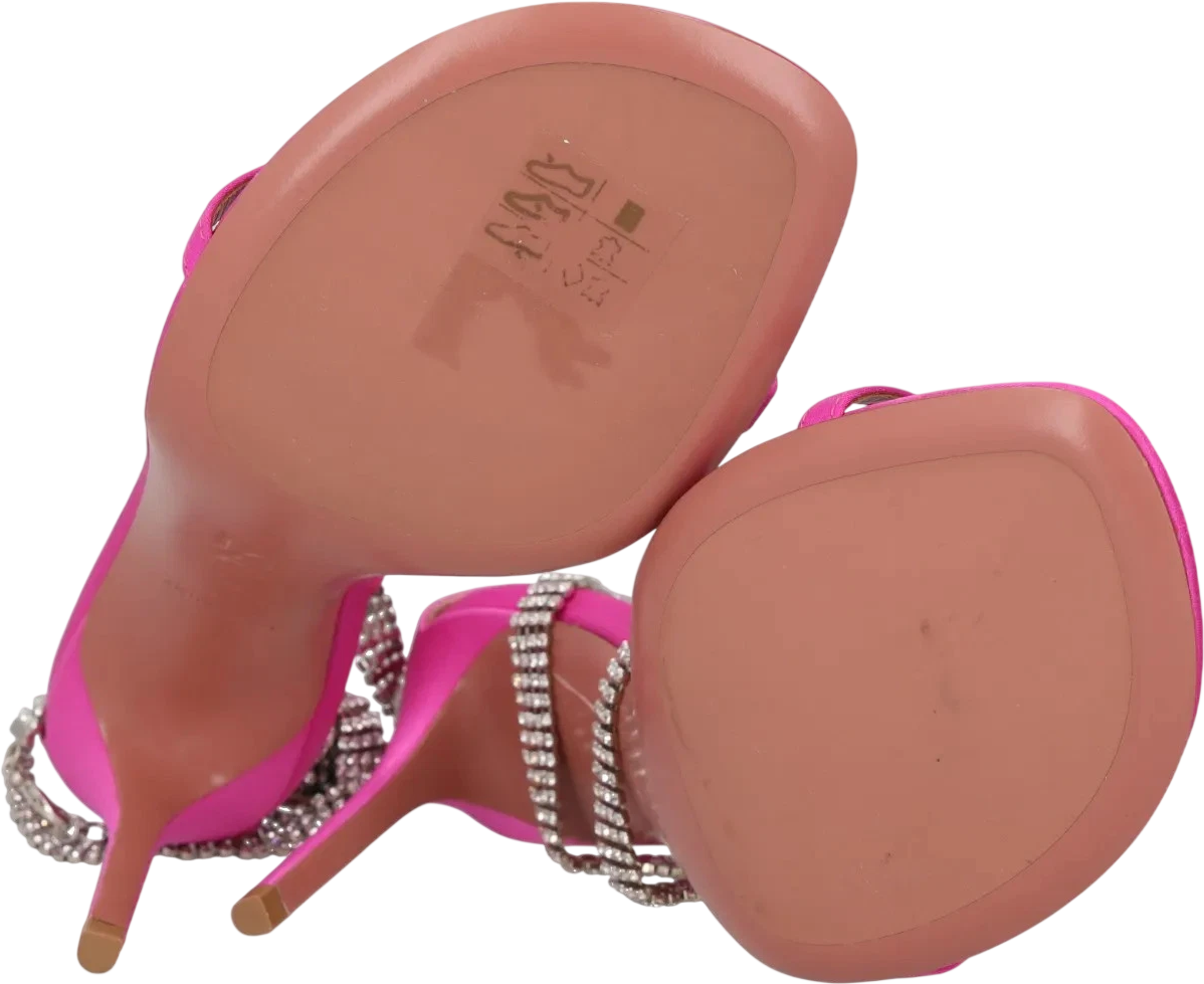 AMINA MUADDI Pink Georgia Crystal-strap Satin Wrap Sandals UK 4 EU 37