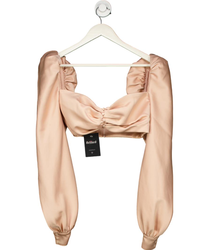 House of CB Pink Jana Blush Satin Puff Sleeve Bralette UK M