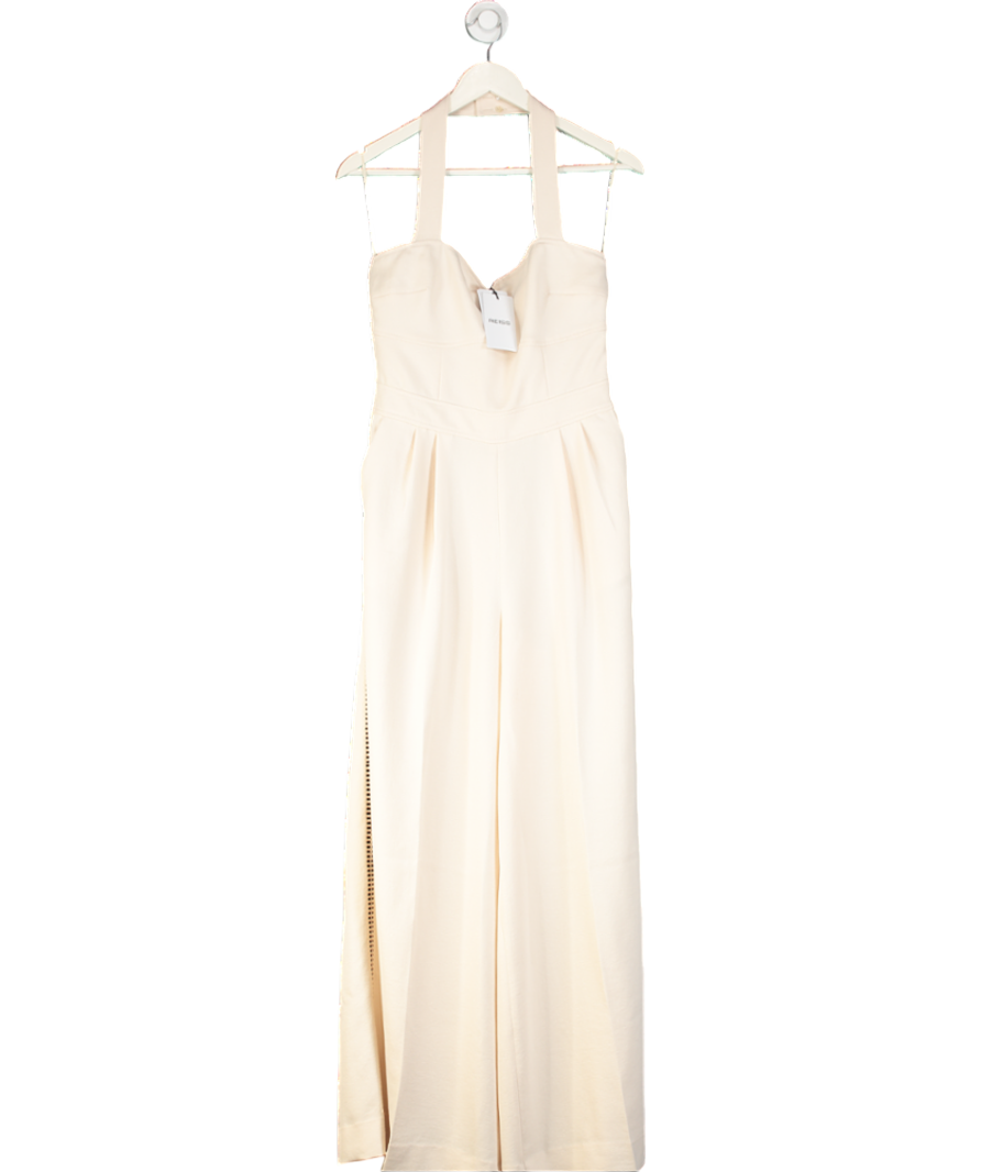 REISS Cream Viola Embroidery Halter Neck Wide-leg Jumpsuit UK 10