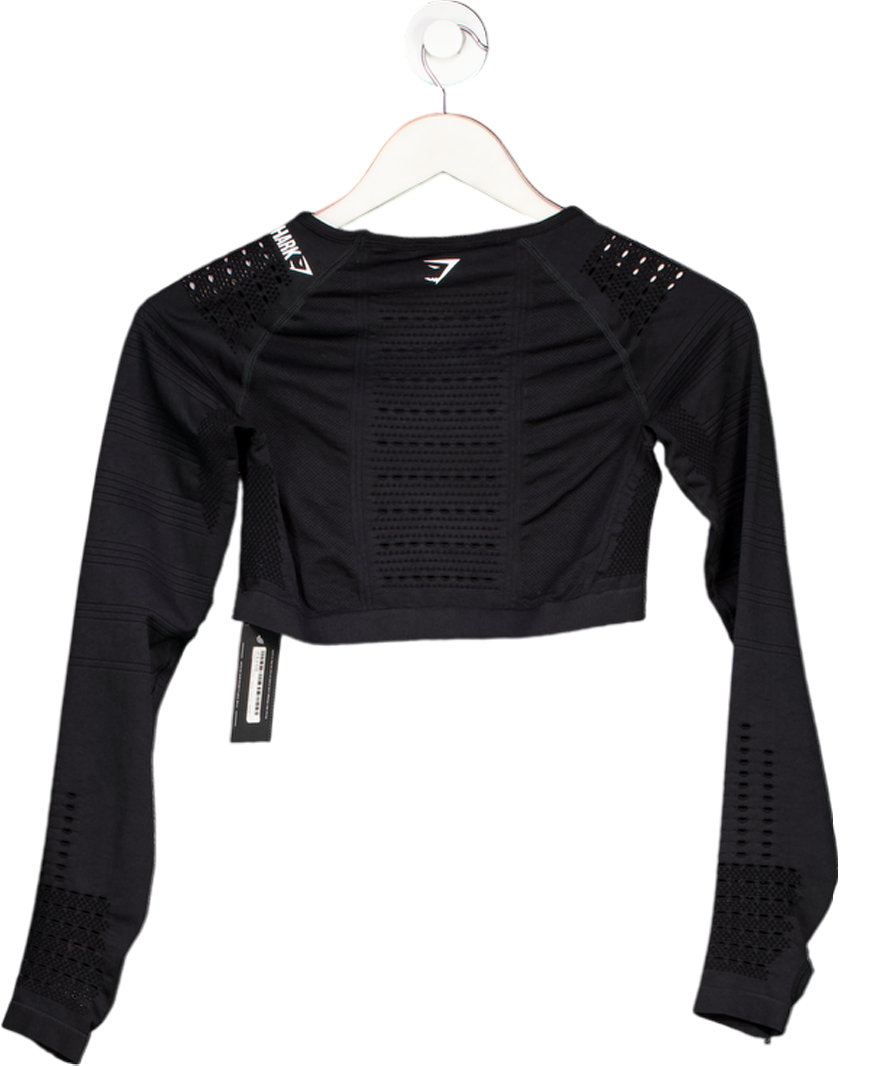 gymshark Glow Long Sleeve Seamless Crop Top - Black UK S