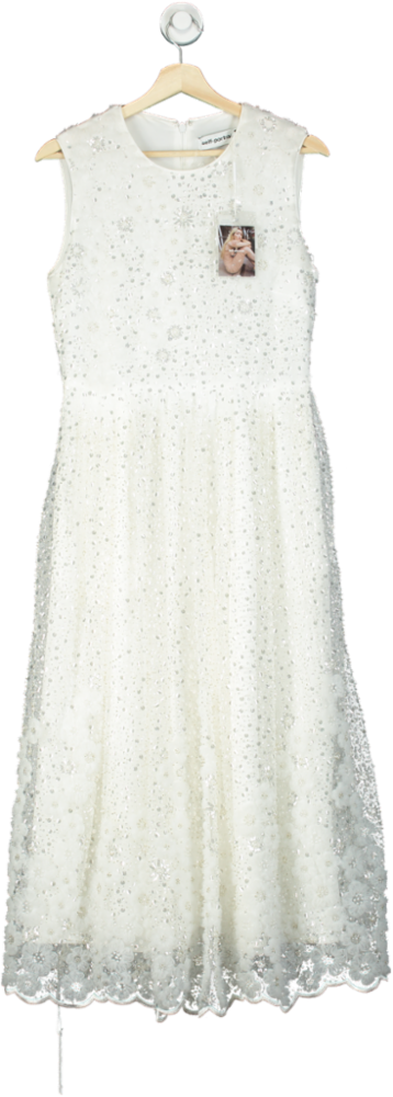 Self-Portrait White Beaded Sequin Midi Dress UK 10