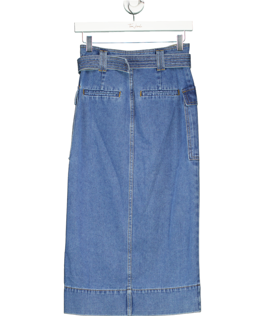 Karen Millen Blue Denim Cargo Pocket Belted Midi Skirt UK 8