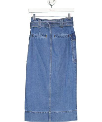 Karen Millen Blue Denim Cargo Pocket Belted Midi Skirt UK 8