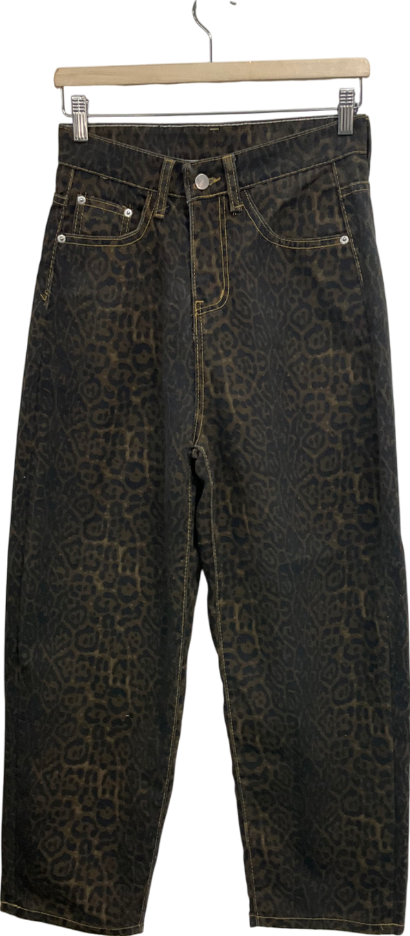 Brown Leopard Print Jeans UK S