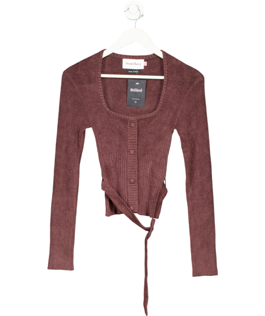 HOUSE OF SUNNY Brown Square Neck Detachable Belt Knitted Top UK 8