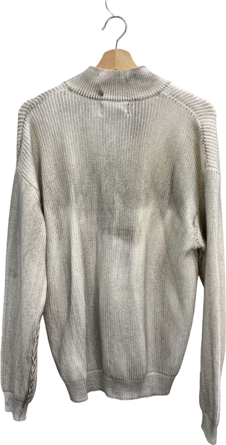 JCAESAR Off White Zip-Up Ribbed Sweater UK Size L
