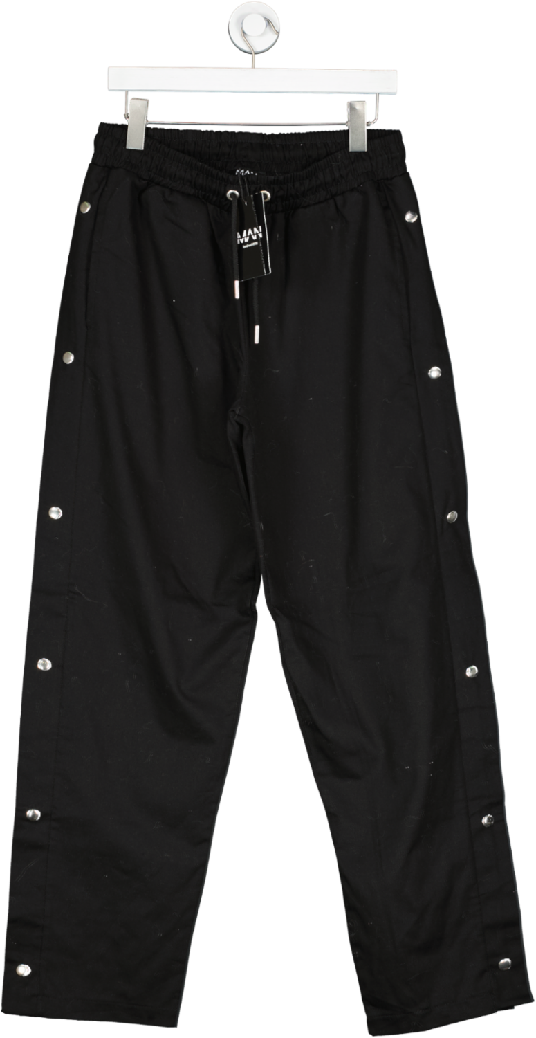 boohooMan Black Straight Leg Twill Side Popper Trouser UK M