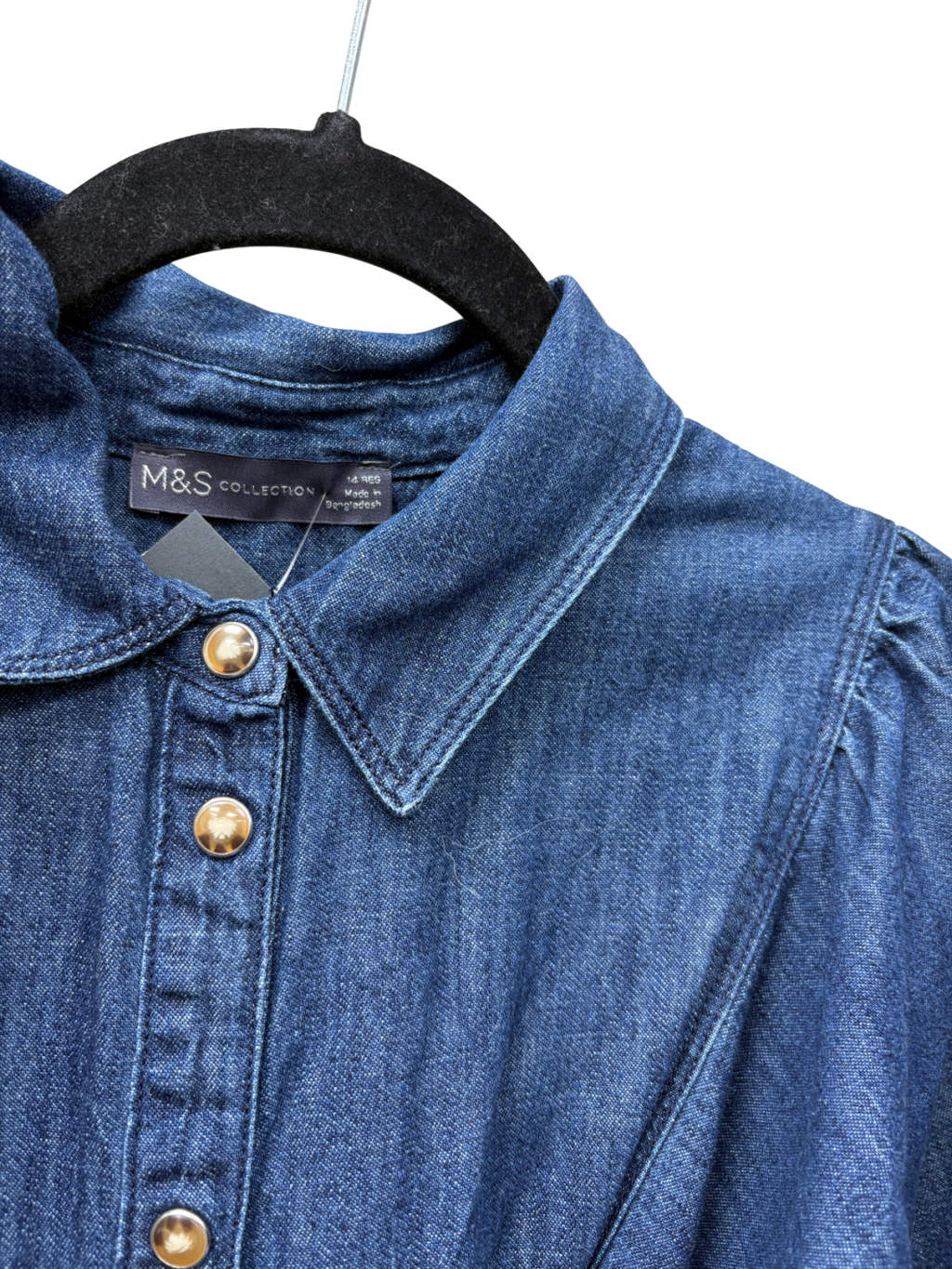 M&S Blue Denim Belted Midi Shirt Dress UK 14