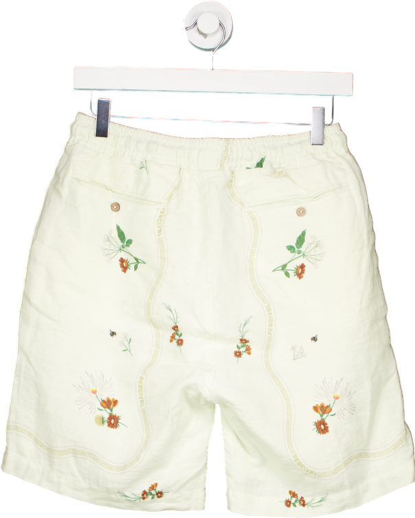 Percival Off-White Embroidered Linen Shorts UK 30