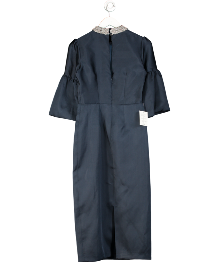 Phase Eight Blue Audrey Jewelled Neck Midi Dress UK 8