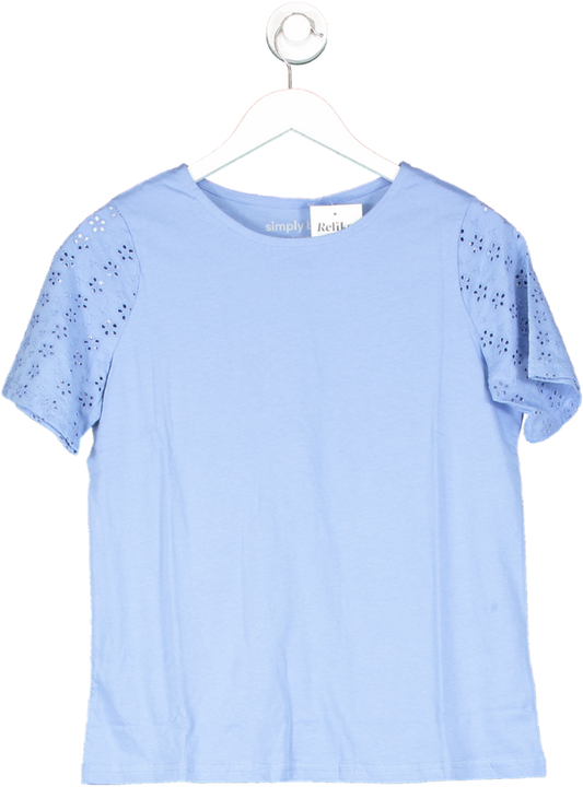 SimplyBe Blue Jersey Broderie Sleeve Tee UK 10