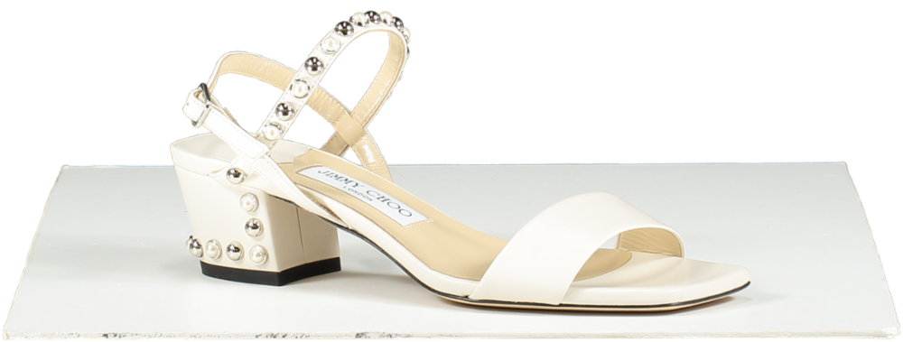 Jimmy Choo Cream AADRA 45 Pearl Embellished Nappa Leather Sandals UK 4.5 EU 37.5 👠