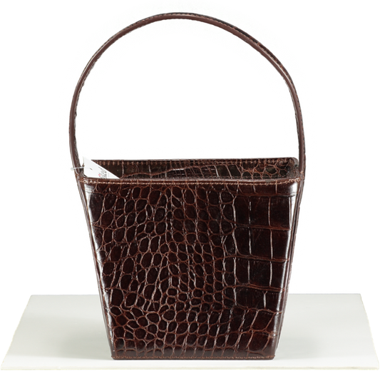 STAUD Brown Edie Croc-Embossed Leather Bucket Bag