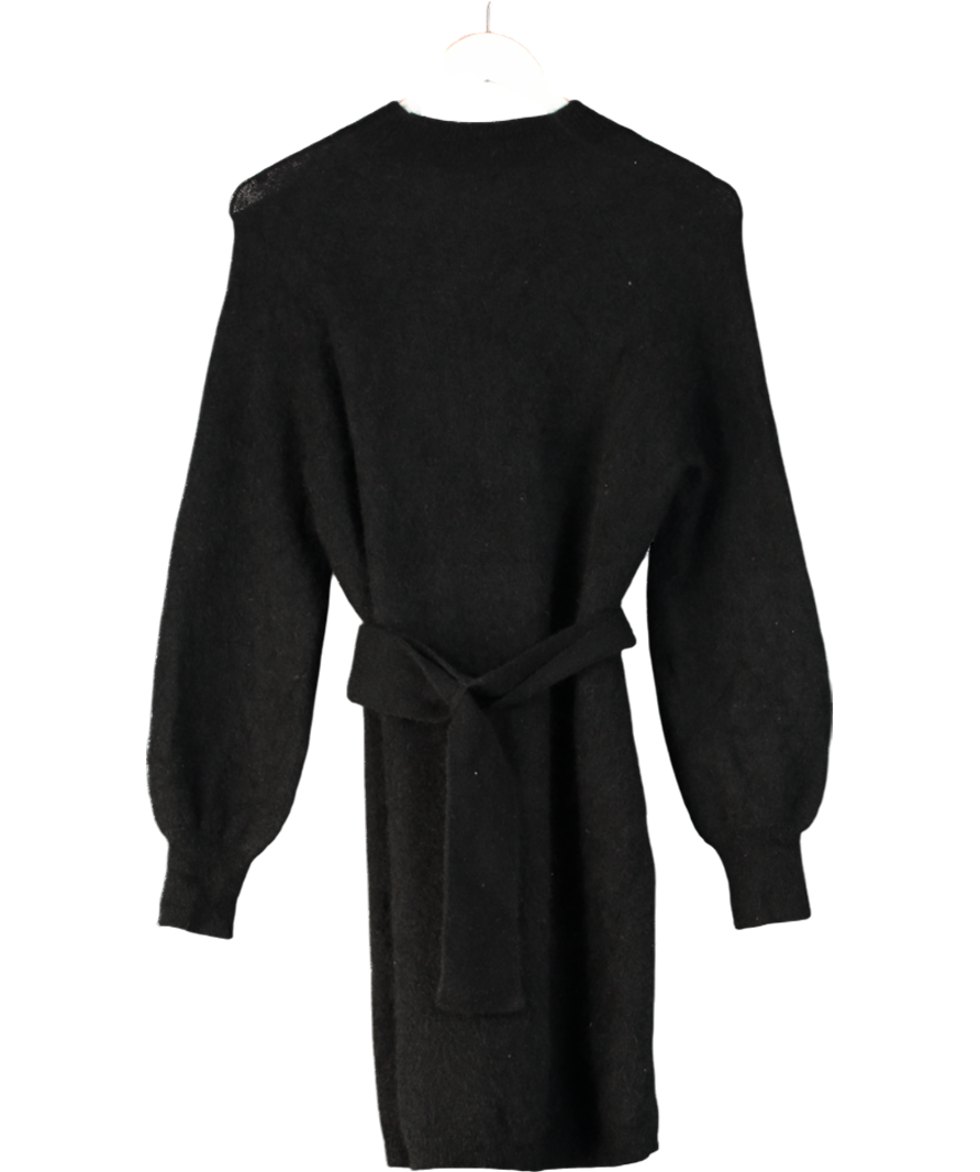 Sezane Black Mohair/ merino Blend belted Enola Dess UK L