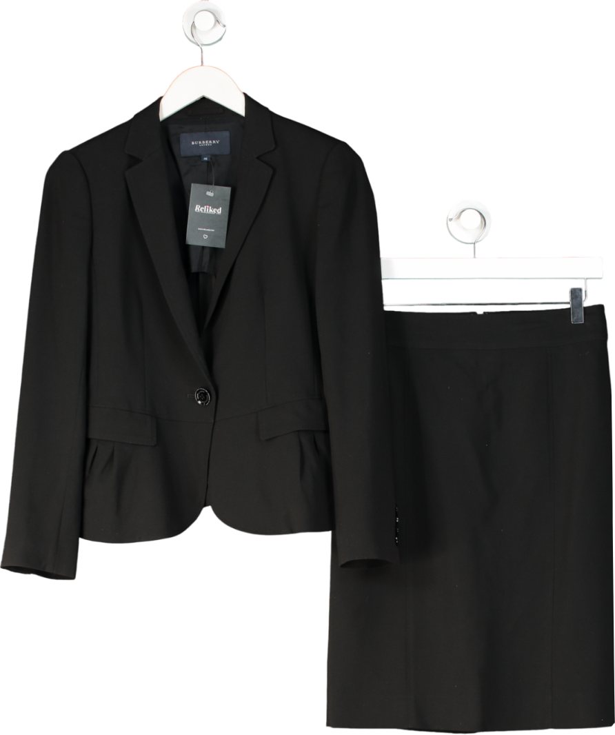 Burberry Black Tailored Wool Blazer And Midi Skirt Set UK 10